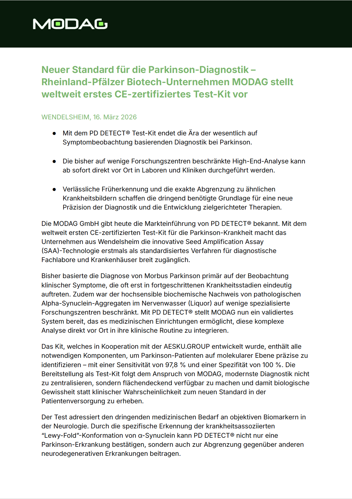 MODAG Pressemitteilung PD-DETECT